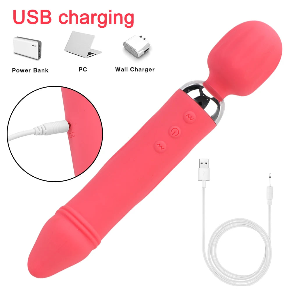 2 In 1 Fake Penis Magic Wand Vibrators for Women Clitoris Stimulator Vaginal Anal Plug Big Dildos Female Masturbator Sex Toys