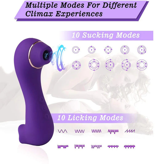2 in 1 Clitoral Sucking Licking G-Spot Vibrator Double Nipple Tongue Stimulator Vaginal Breast Massager Oral Sex Toys for Women
