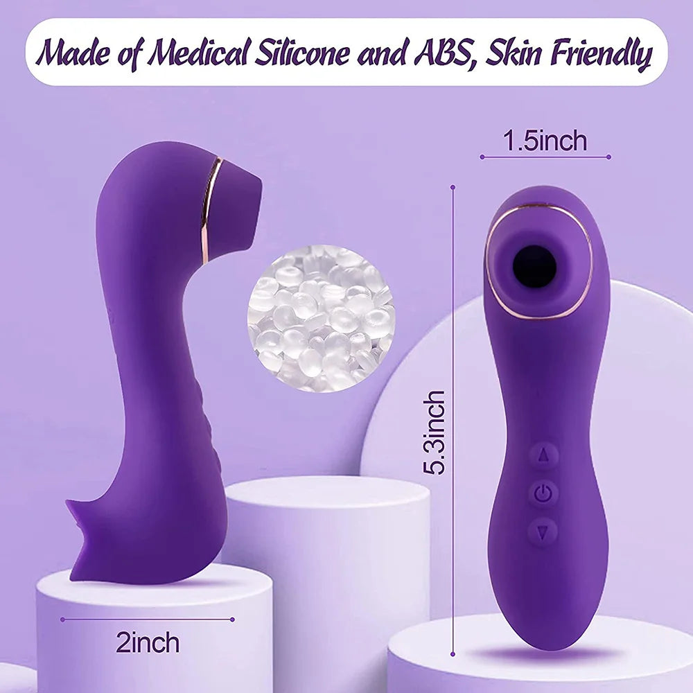 2 in 1 Clitoral Sucking Licking G-Spot Vibrator Double Nipple Tongue Stimulator Vaginal Breast Massager Oral Sex Toys for Women