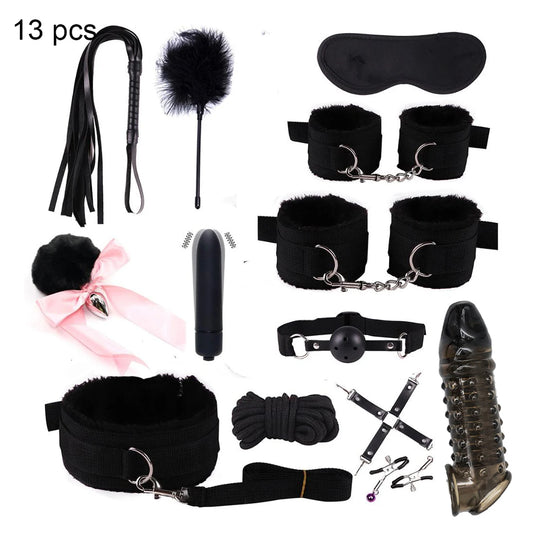 Sexy Leather BDSM Kits Plush Sex Bondage Set Handcuffs Sex Games Whip Gag Nipple Clamps Sex Toys For Play Sexy Games For Couples