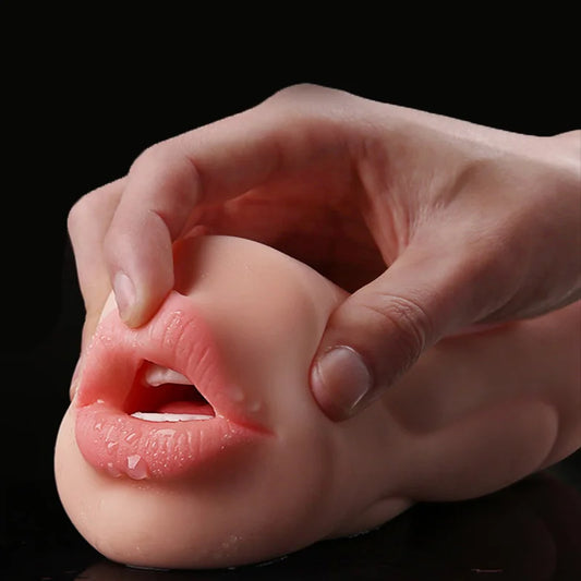 Male Masturbator Cup 3D Realistic Texture Handheld 2 in 1 Masturbation for Men Soft Deep Throat Real Anal Sex Toys With Mouth