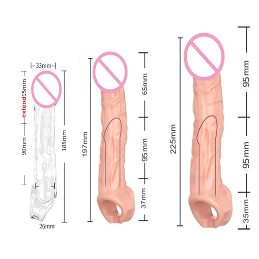 Highly Elastic Silicone Penis Extender Sleeve Reusable Dildos Condom Delay Ejaculation Dick Enlargement Sex Toys for Men