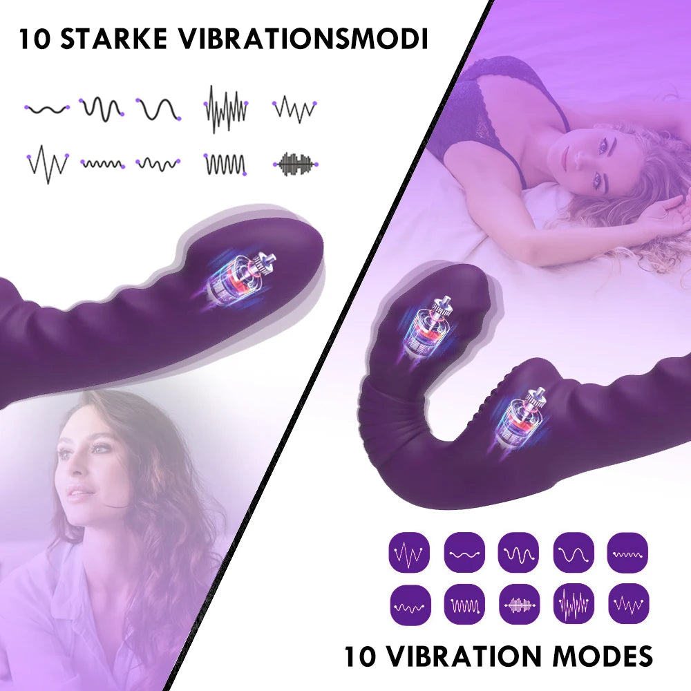 10 Speeds Strapless Strap-on Dildo  Female Double Vibrator  Adult Sex Toys For  Lesbian Couples G-Spot  Anal Prostate Massager